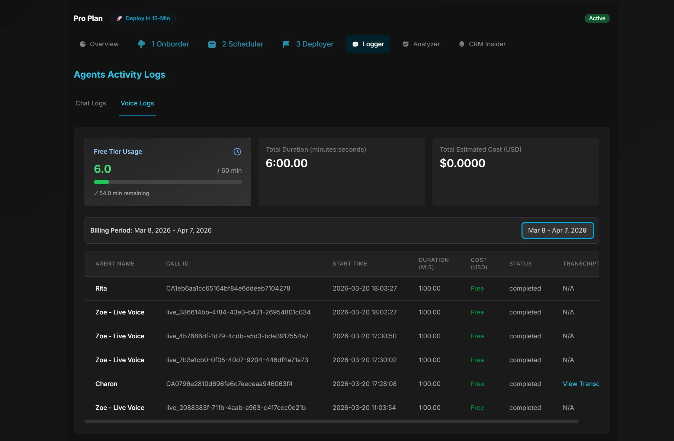Beltroni AI Call Logs Interface